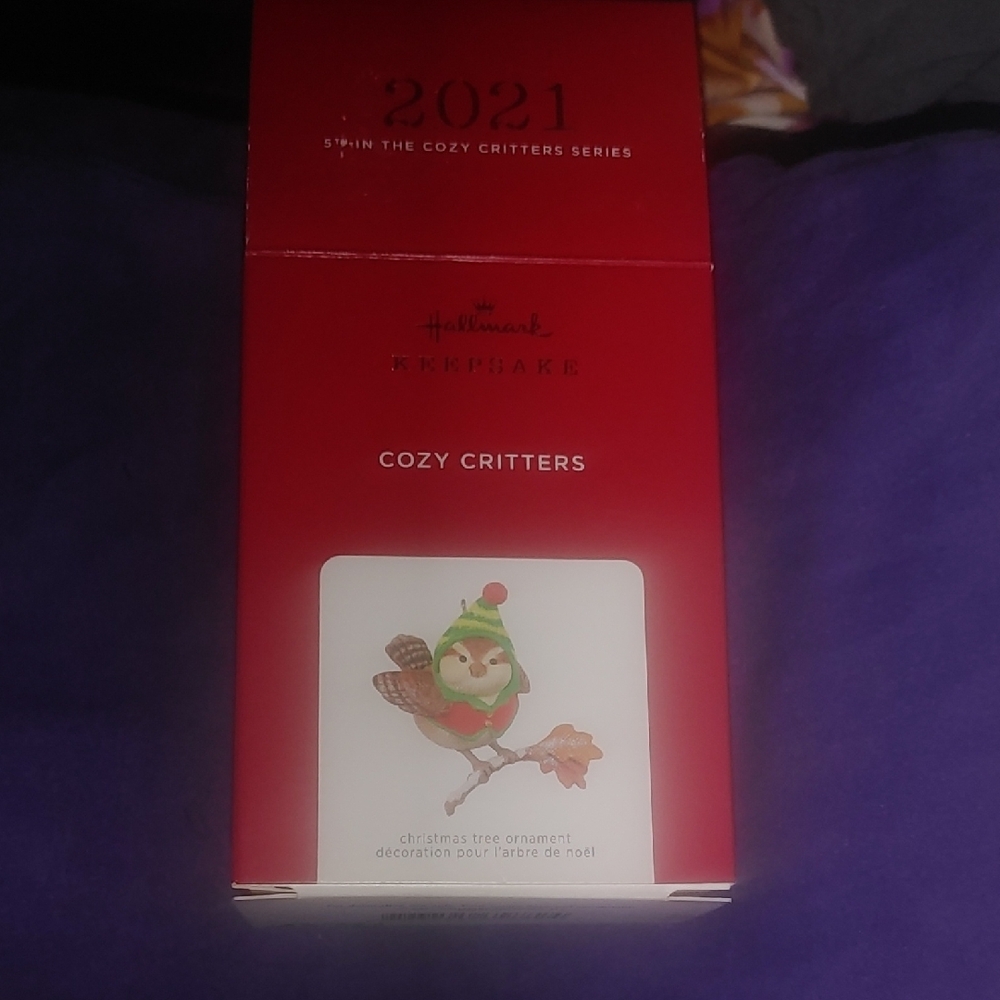 Hallmark Cozy Critters Ornament with Green Hat and Red Box